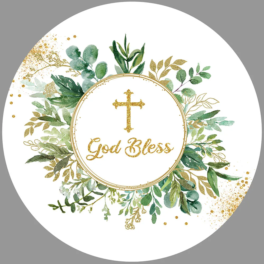 God Bless Theme Backdrop for Photography First Holy Communion Baptism Photo Background Newborn Kids Green Leaves Photocall Vinyl