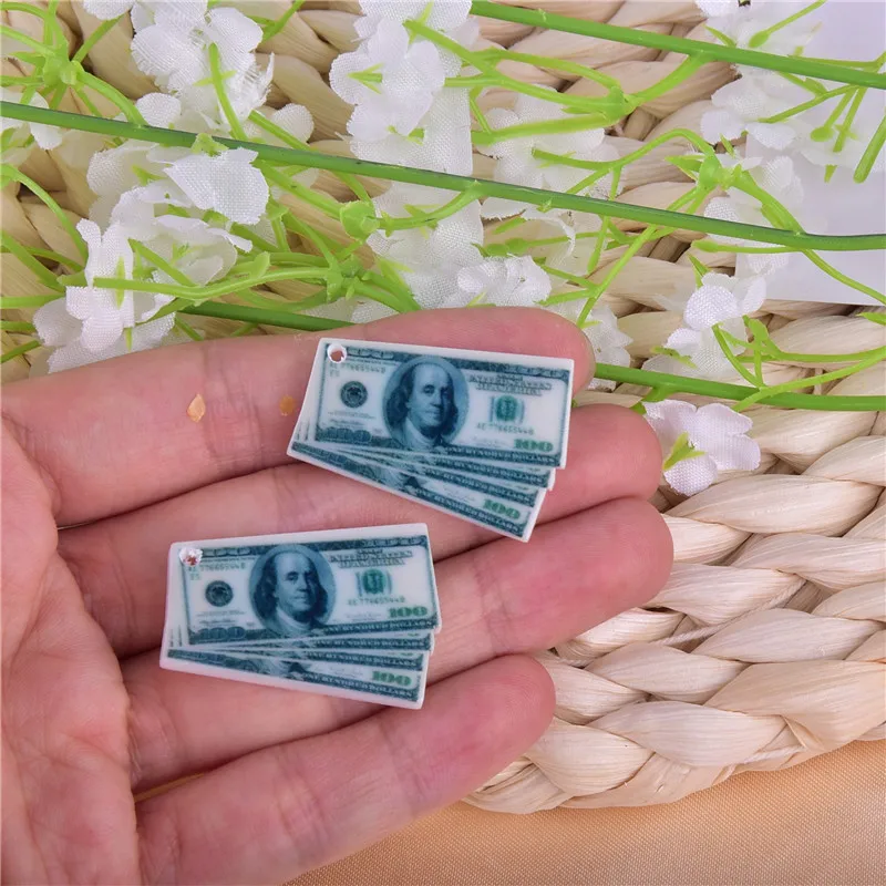 10pcs Imitate Money Cash Dollars Arcylic Charms Pendant  for Diy Earring  Keychain Jewelry Making