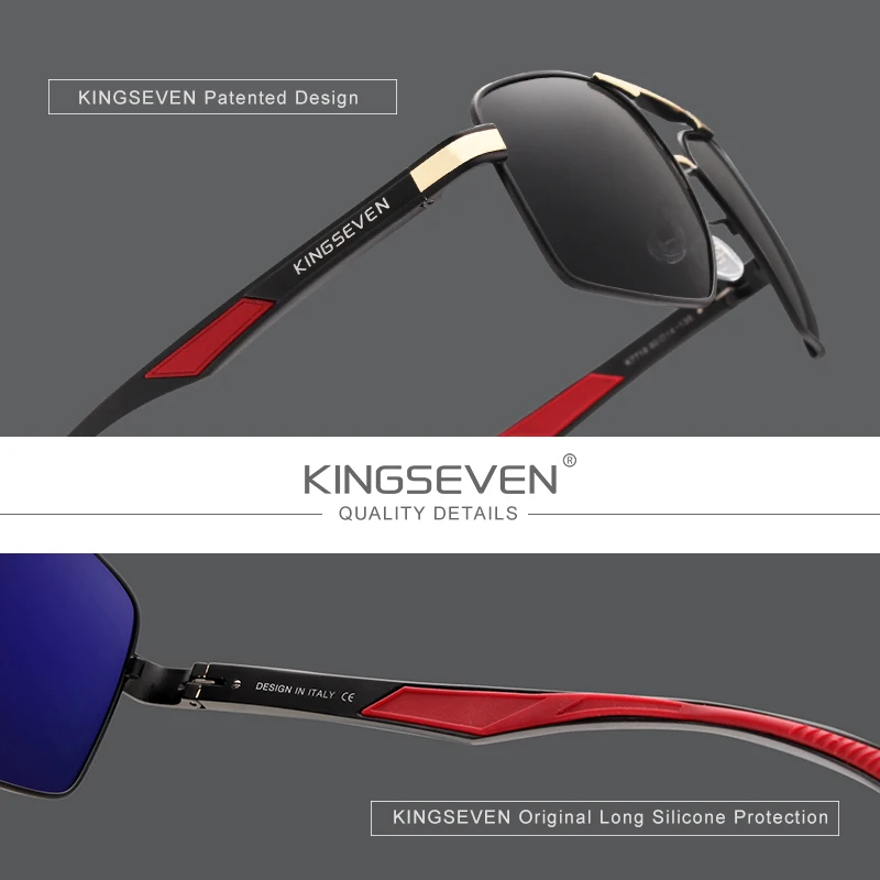 KINGSEVEN-Óculos de sol masculinos de alumínio, lentes polarizadas, design vermelho, templos, espelho de revestimento, 7719