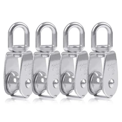 4PCS Single Pulley Block M15 Stainless Steel Small Pulley Roller For Rope Cord in Outdoor 360 Degrees Swivel Silver Pulley House