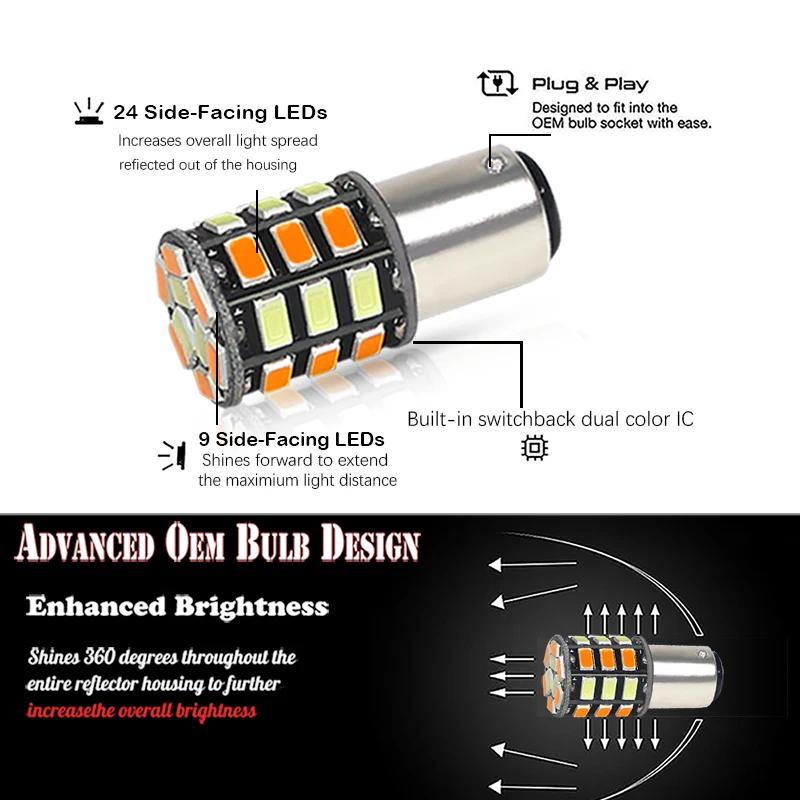 Switchback 1157 BAY15D P21/5W Dual-Color White/Amber 33-SMD LED Bulbs For Driving/Parking DRL Light Front Turn Signal Light