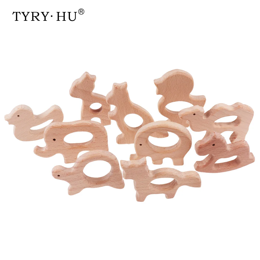 TYRY.HU Beech Wooden Teether Baby Toys Car Hanging Baby Rattle Accessories Pacifier Chain Baby Wood Teethers