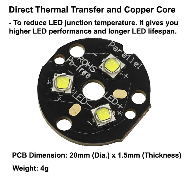 Triple XP-G2 SMD 3535 LED on 20mm DTP Copper MCPCB Parallel with LENs Flashlight DIY