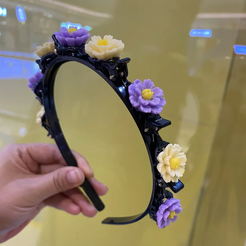 2021 New children Flower Double Bangs Hairstyle Braided Hairband girls Cute Headband With Hairpins kids Hair Hoop Accessories