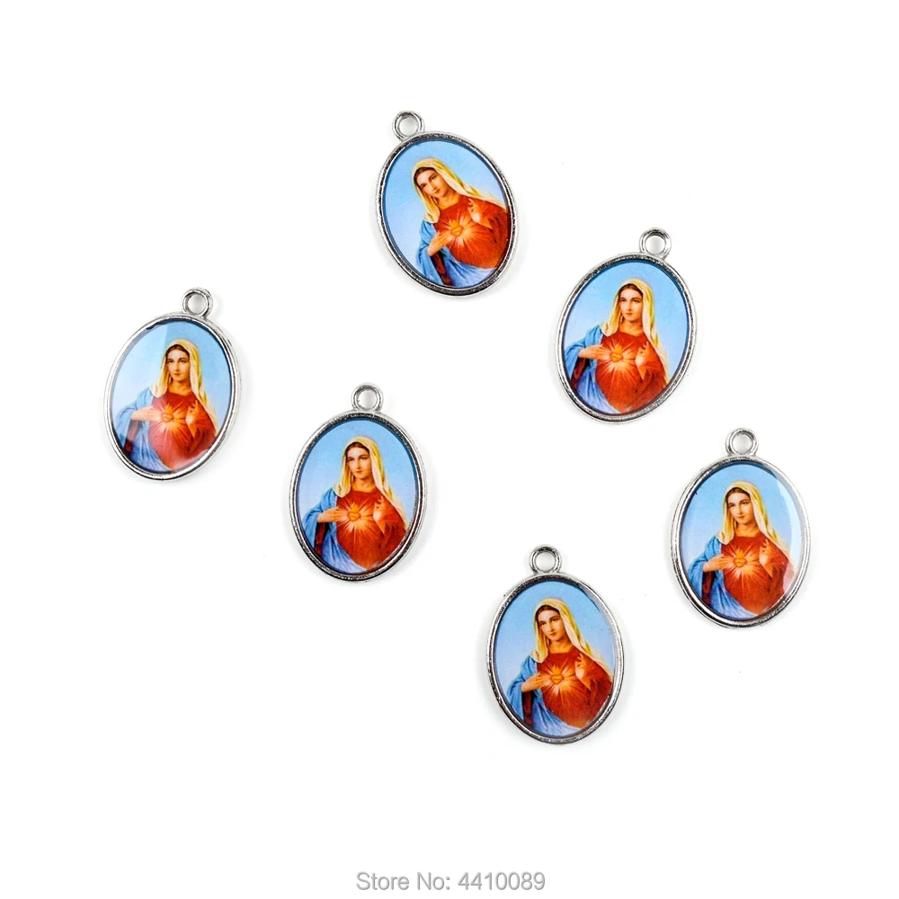 ميداليات دينية دينية كاثوليكية ، أجزاء مسبحة ، ملصق ملون ، قلب مريم المقدس ، يسوع ، غوادالوبي ، قلادة ميدالية مخصصة diy