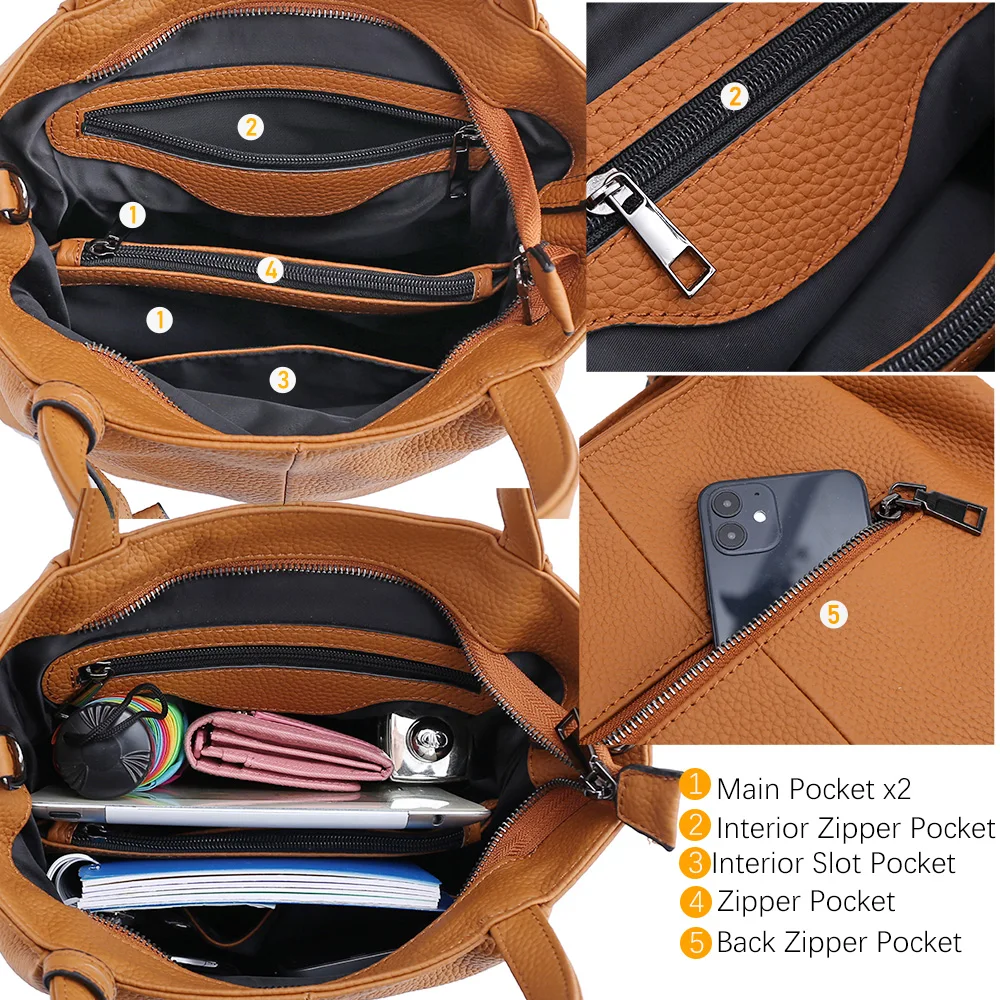Zency Soft Genuine Leather Handbag Women\'s Shoulder Bag Fashion Casual Design Shopper Crossbody Large Bucket Tote Bag