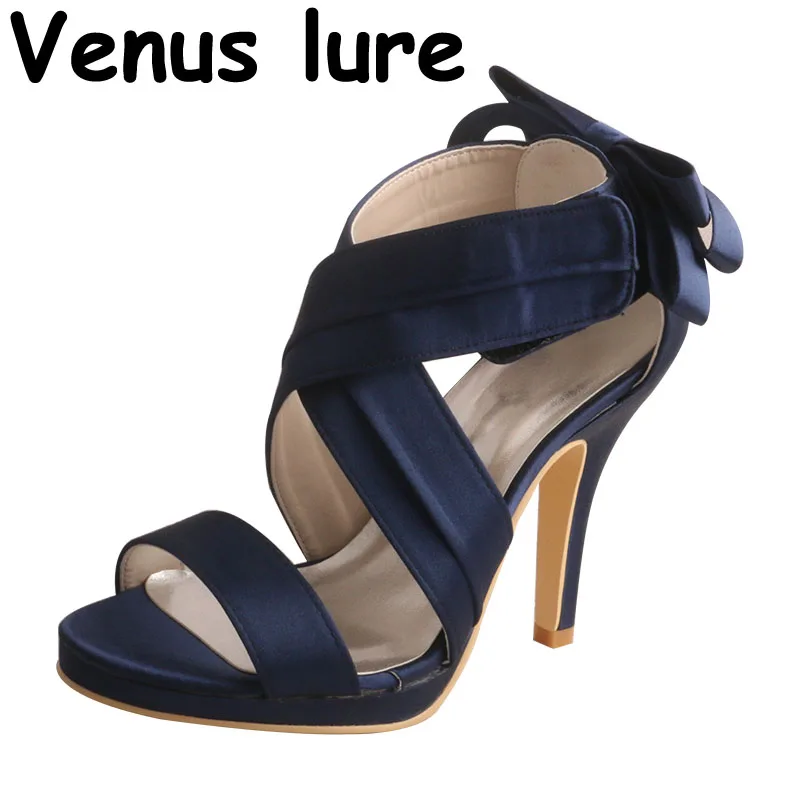 

Wedopus Women Navy Blue Cocktail Shoes Sandals for Wedding High Heeled Size 10