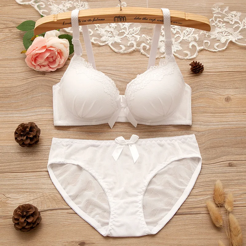 New Pure Color Lace Sexy Girl's Bra Without Rims Adjustable Thin And Small Breasted Women's Underwear Set Wireless Bra