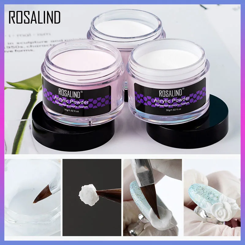 ROSALIND Carving Acrylic Powder Nail Gel Poly For Nail Art Zestaw do paznokci akrylowych Przezroczysty biały różowy proszek Paznokcie akrylowe do manicure