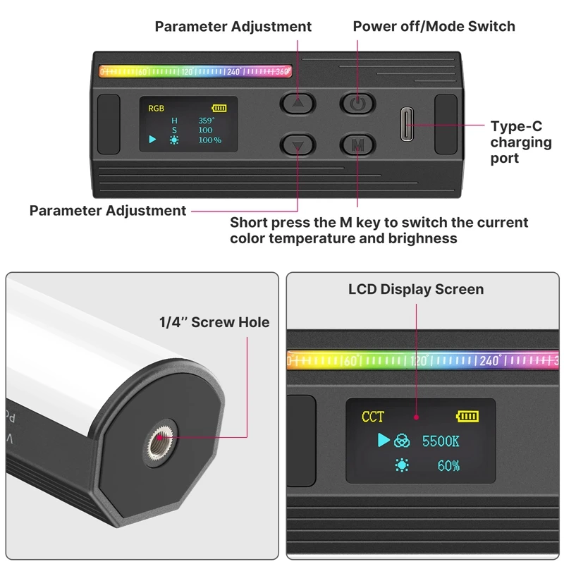 Ulanzi i-Light VL119 RGB Handheld Light Wand LED RGB Stick 2500-9000K Photography Lighting Magnetic Tube Light for Video Vlog