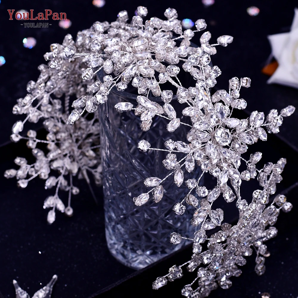 Youlapan HP389 Luxe Hoofdband Strass Bruids Haar Hoepel Tiara Handgemaakte Hoofddeksels Met Oorbel Bruiloft Accessoires Sieraden