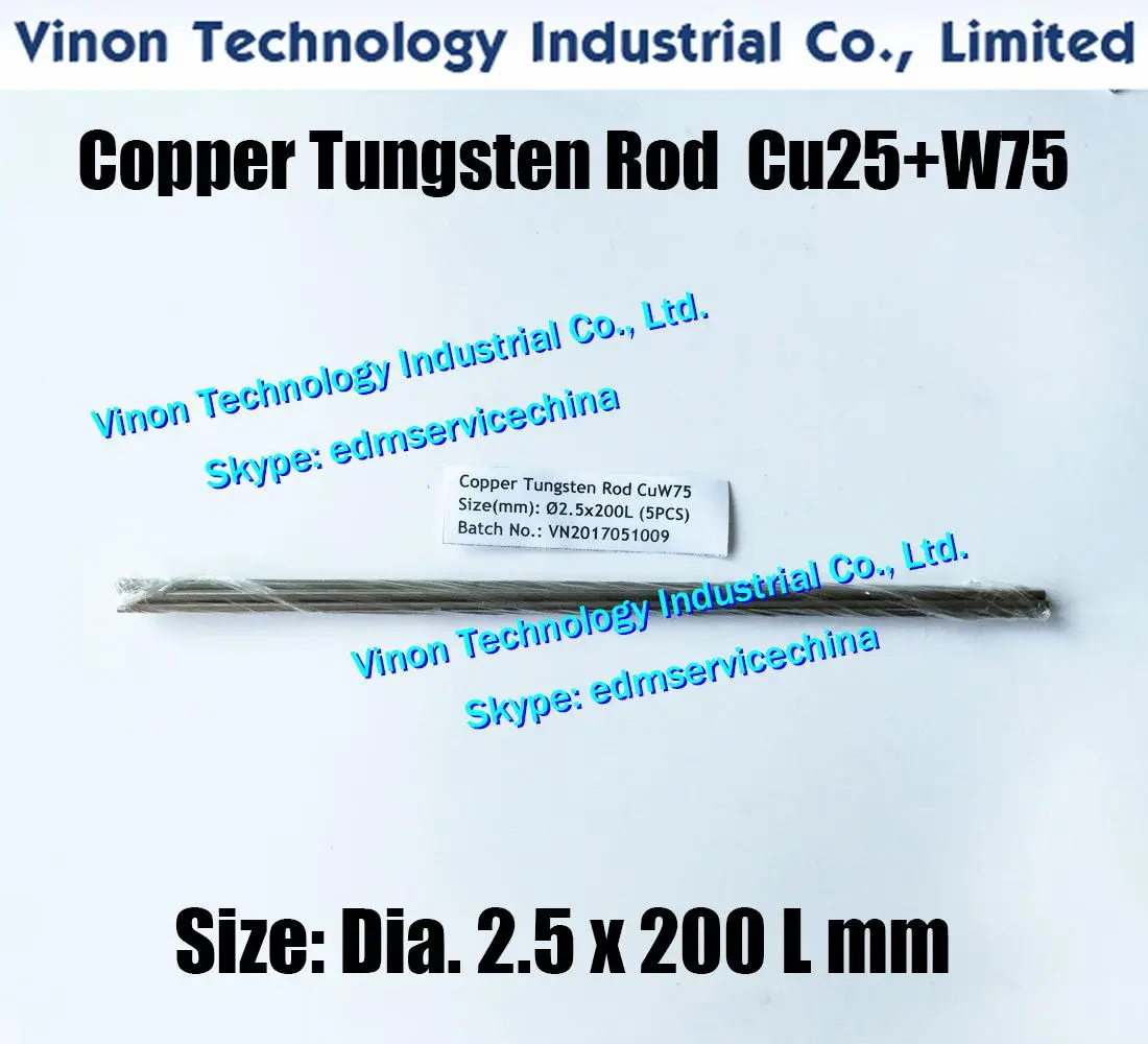 Imagem -03 - Pacote de Peças Haste de Cobre W75 do Tungstênio de D2.5x200lmm Cobre 25 Mais Tungstênio 75 Liga Redonda do Elétrodo do Tungstênio do Cobre da Erosão da Faísca