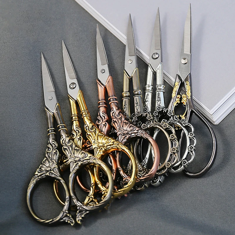 4 Styles European Style Retro Scissors Exquisite Gold Stainless Steel Pointed Craft Scissors Handmade DIY Sewing Scissors Fabric