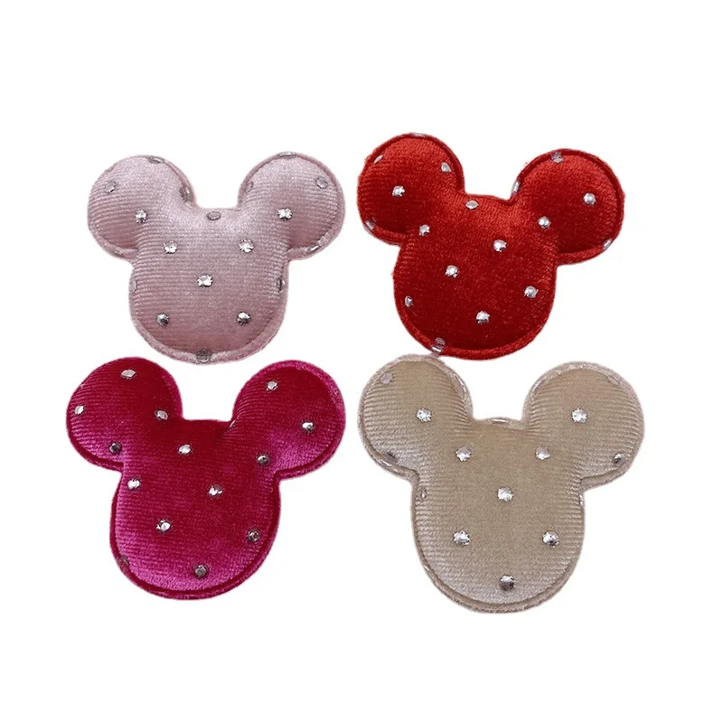 Plush Dot Mouse Head Padded Appliques for Craft Clothes, Sewing Supplies, DIY Hair Clip Accessories, 5*4.5cm, 30 PCs/Lot