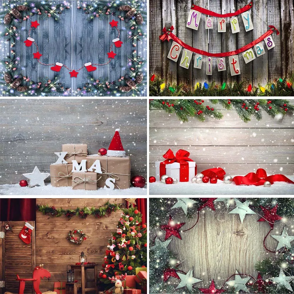 

Merry Christmas Photography Background X-mas Tree New Year Photo Wooden Backdrop Party Decoration Props Banner For Photo Studio