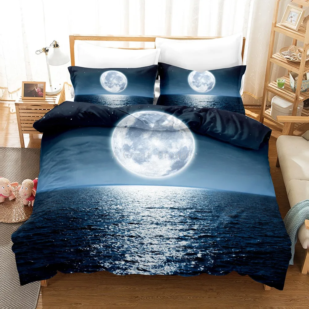 Moon Bedding Set Night View Duvet Cover Set With Pillowcase Bedding King Queen Full Double Single Size Luxury Bedxclothes Decor