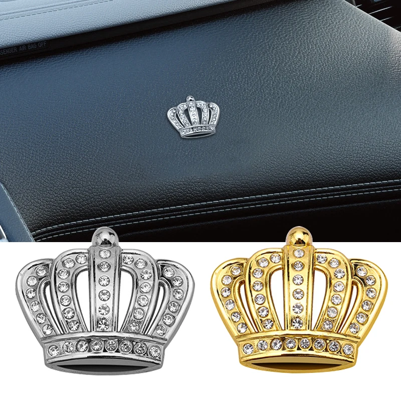 1 Pcs Golden Silver Fashion 3D Diamond Crystal Crown Car Sticker Metal Side Emblem Badge Car Body Decoration Styling Accessories