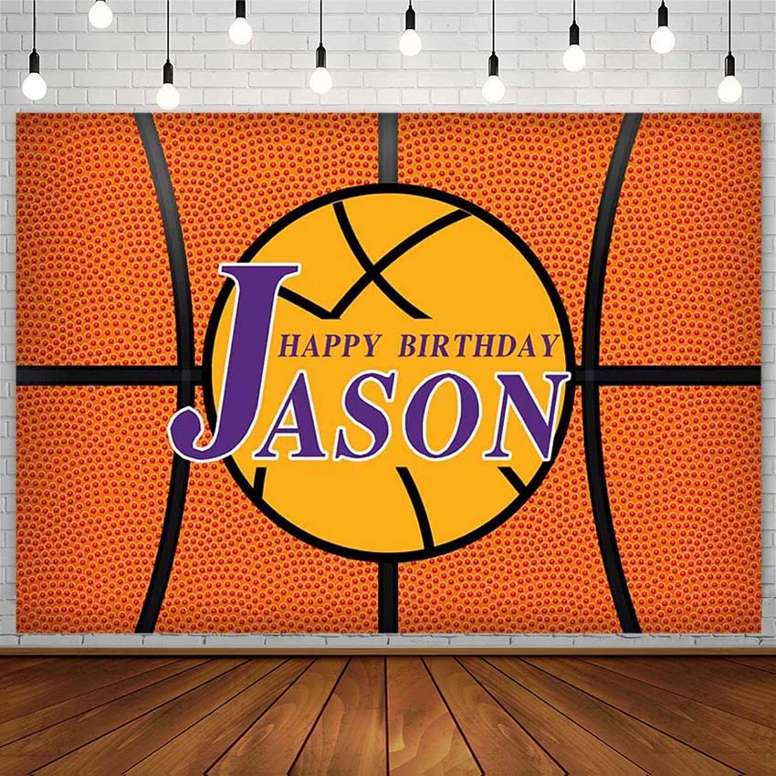 ที่กำหนดเอง Happy Birthday Party Photocall ฉากหลังบาสเกตบอล Boy นักกีฬาการถ่ายภาพพื้นหลังสตูดิโอถ่ายภาพ Photozone Decor