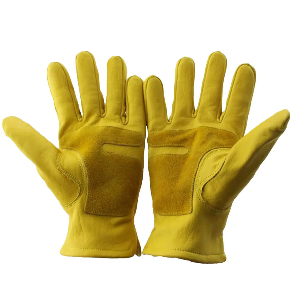 Guantes de motociclista de carreras para hombre, de cuero de vaca, color amarillo