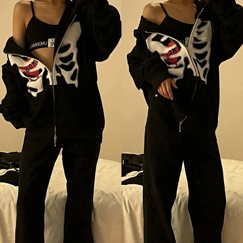 

Y2K Gothic Sweatshirt Oversized Hoodie Women Autumn Zip Up Long Sleeve Coat Top Female Vintage E-Harajuku Grunge Clothes