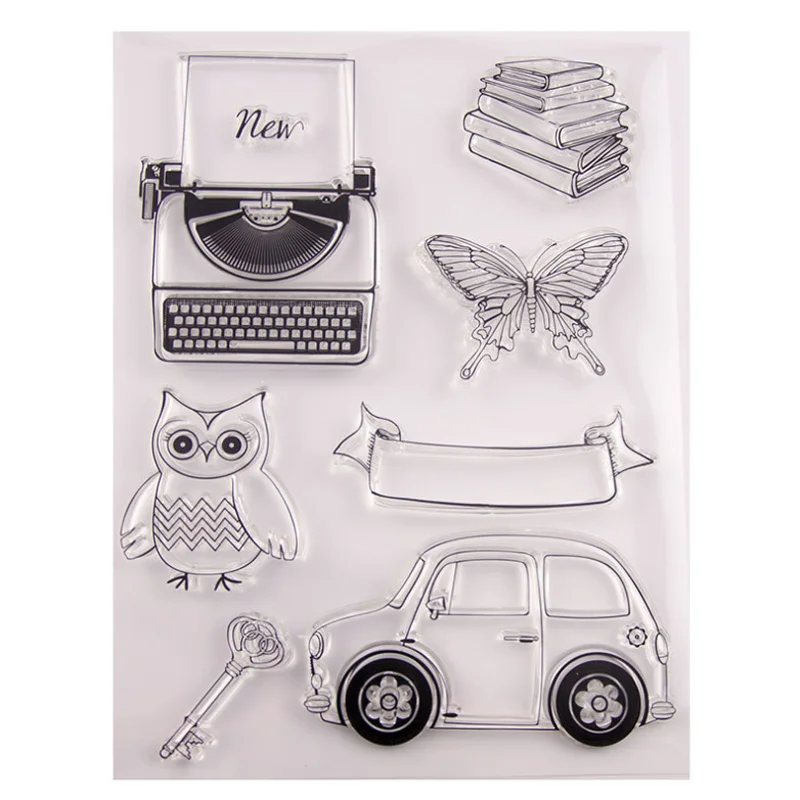 

1pc Typewriter Car Transparent Clear Silicone Stamp Seal DIY Scrapbook Rubber Hand Account Photo Album Diary Decorate Reusable T