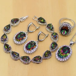 Mystic Rainbow Fire Cubic Zirconia Jewelry Sets 925 Sterling Silver Jewelry Women Earrings/Pendant/Necklace/Rings/Bracelet T201