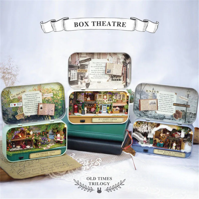 Box Theatre DIY Wooden House for Dolls Miniature Dollhouse Kit Children Theme Doll House Furniture Accessories Toy For Girl Gift