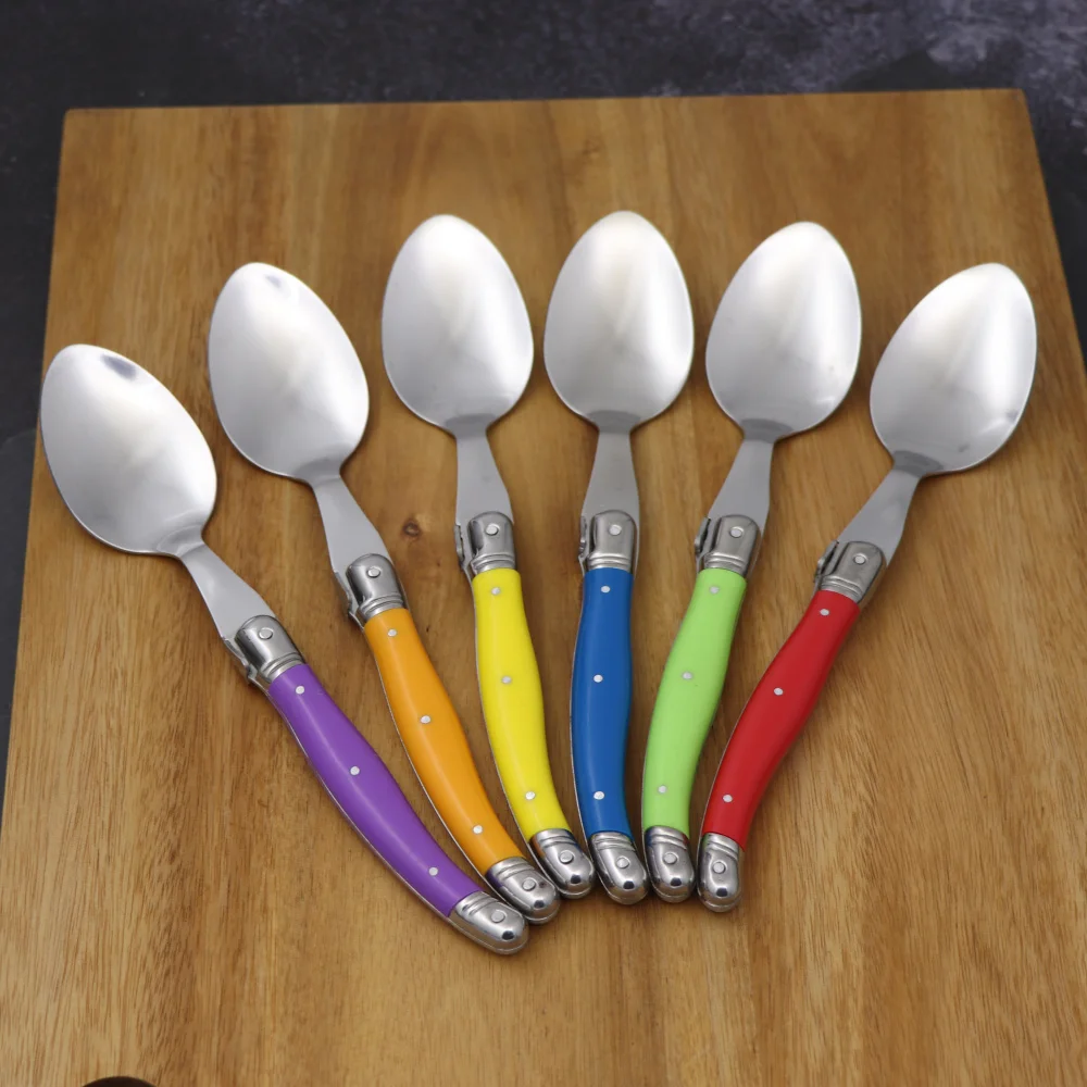 Bild 3: Laguiole 6-teiliges Löffel-Set, Mehrzweck-Löffel-Set mit Kunststoffgriff für Desserts, Edelstahl, westliches Lebensmittelbesteck