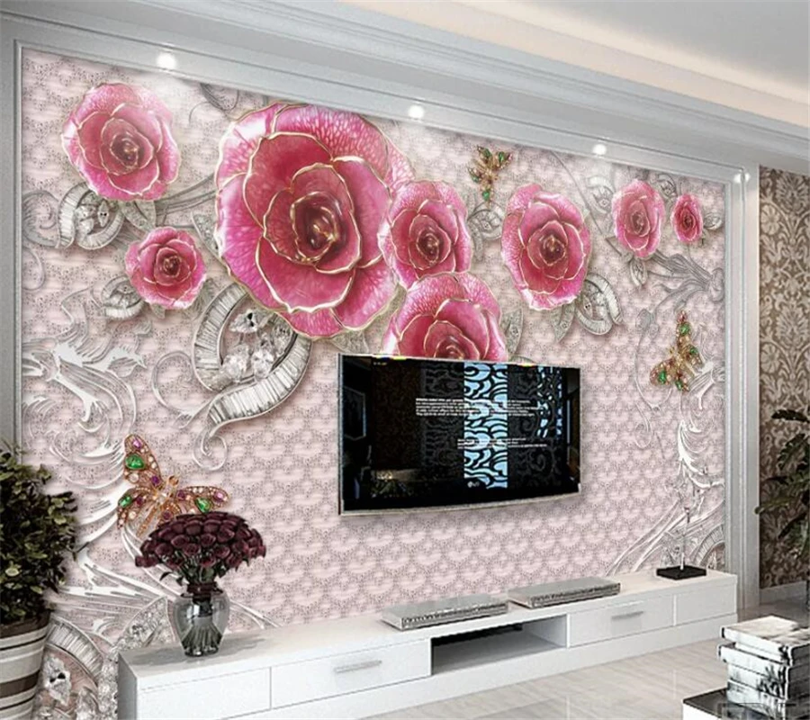 

beibehang Custom wallpaper 3d beautiful romantic rose jewelry living room background wall papers home decor mural 3d wallpaper