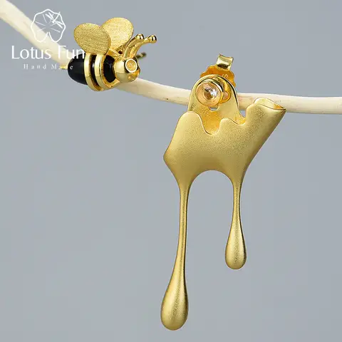 925 Sterling Silver Bee and Honey Earrings Lotus Fun