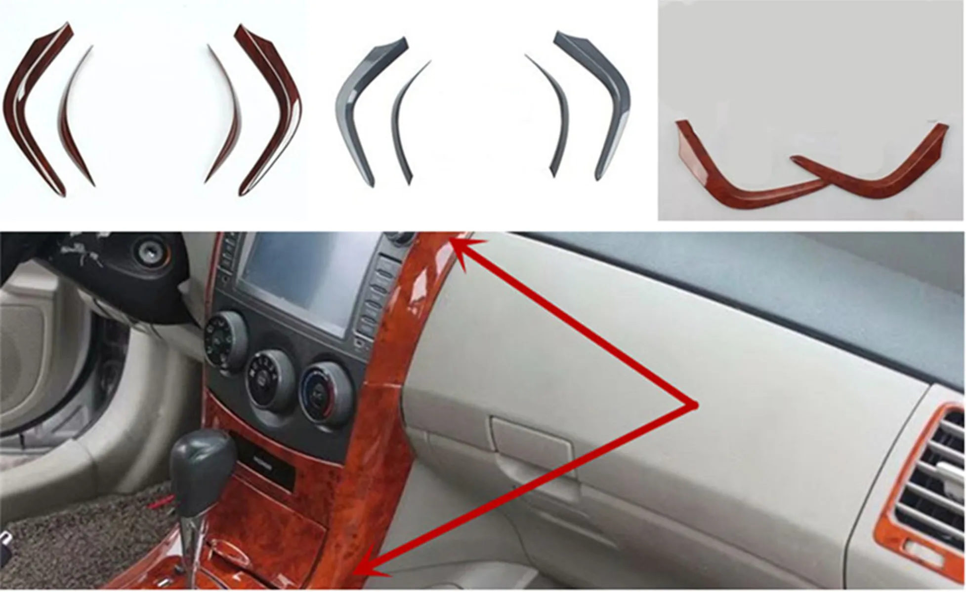 

4pcs/lot Car sticker ABS carbon fiber or wooden grain Center console decoration cover for 2007-2012 Toyota Corolla MK10