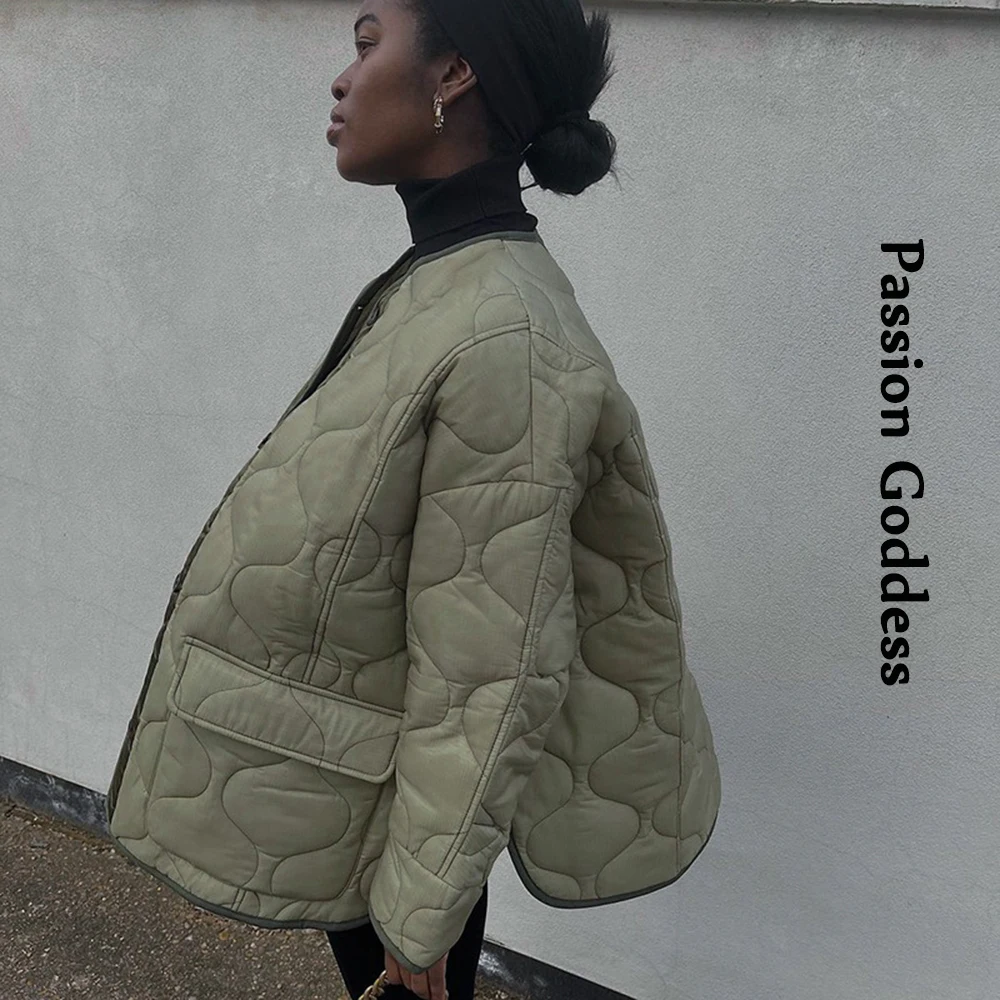 Fashion Women Oversized Quilted Coats Warm Cotton-Padded Jacket Single-breasted Big Pockets Loose Outwear Cotton Coats & Jackets