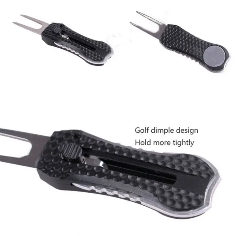 1pcs Golf Divot Repair Tool Retractable Plastic Stainless Steel Pitch Cleaner Pitchfork Putting Fork Training Supplies