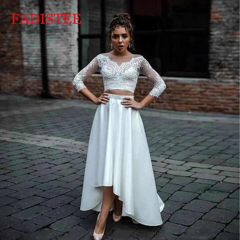 

Two-pieces wedding dresses party sereia gown robe de soiree prom party vestidos fiesta button vestido para gordas long sleeves