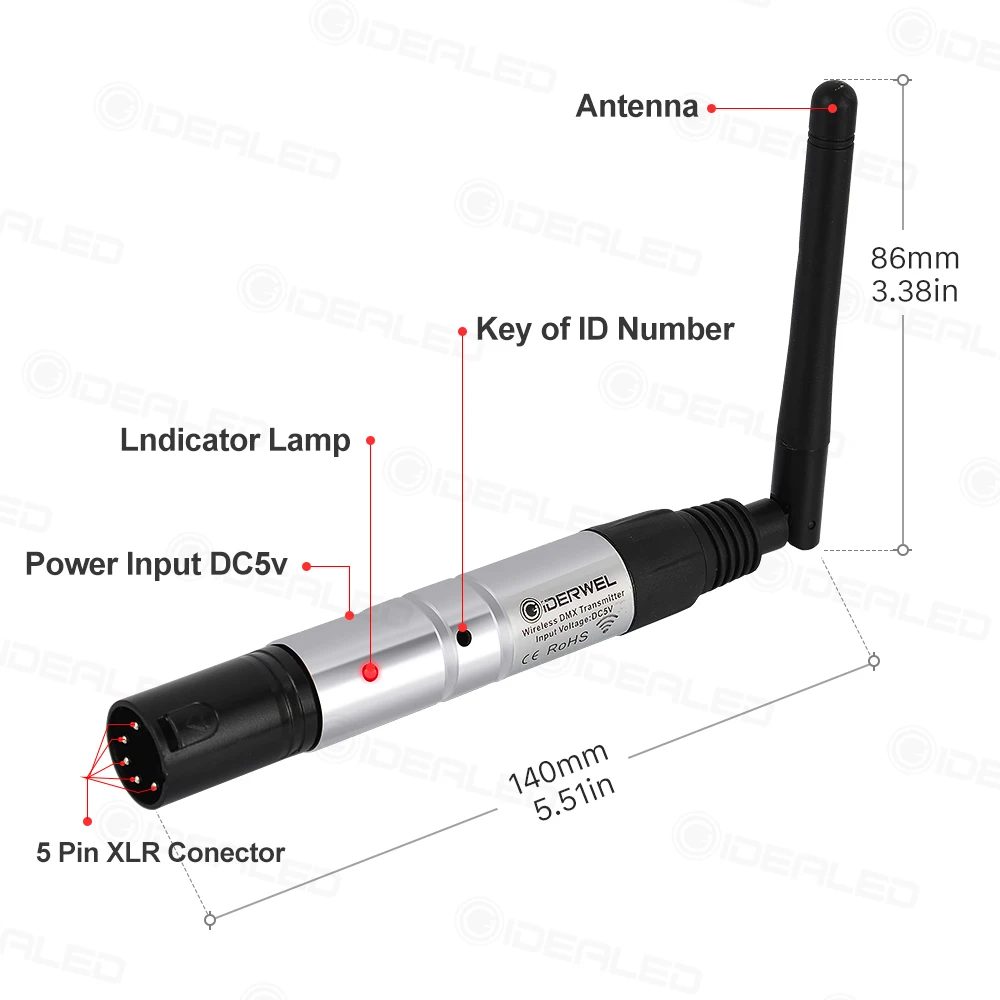 dmx light Wireless 5pin dmx512 transmitter receiver effect 2.4GISM Communication Distance 500m Receiver For Music Club DJ Disco