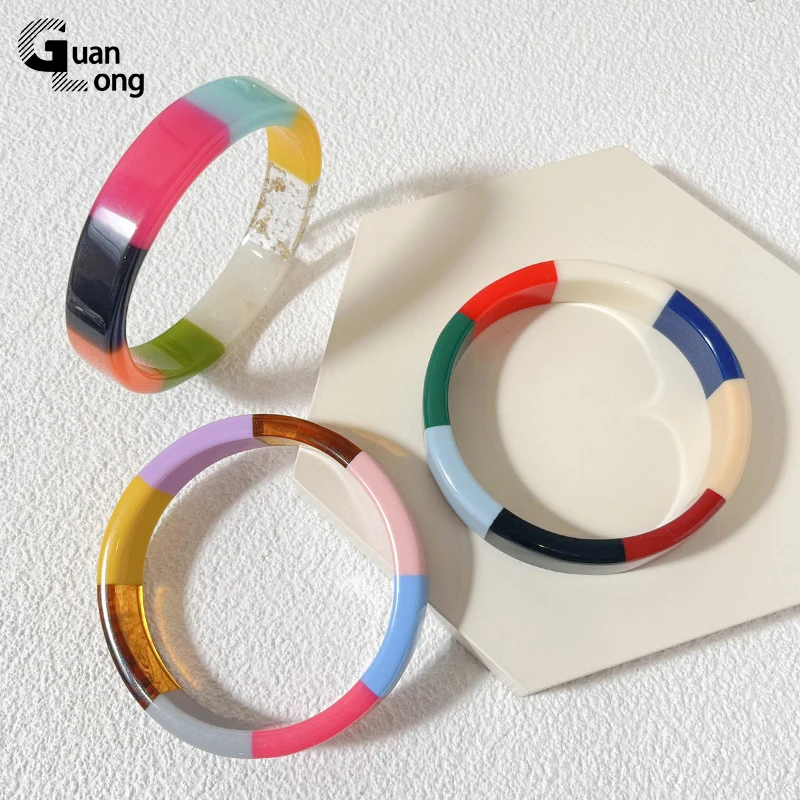 GongLong Colorful Trendy Round Bangle Bracelets for Women Fashion Jewelry Acrylic Geometric Cuff Bangles Designer Simple Gifts