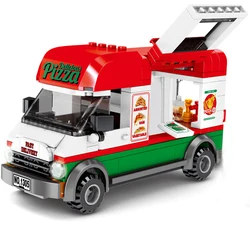 City Pizza Takeaway Car Vehicle Idea MOC Creativity Building Blocks Kits Bricks Set Classic Model Kids Toys For Child Girl Gifts