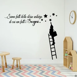 Italian Dream Wall Sticker Ladder Star Dreams Inspirational Quote Wall Decal Office Classroom Kids Room Bedroom Vinyl Home Decor