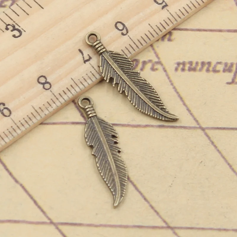 30pcs Charms Leaf Feather 27x7mm Tibetan Bronze Silver Color Pendants Antique Jewelry Making DIY Handmade Findings Craft