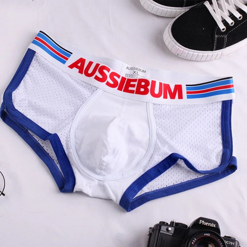 Sous-vêtements en coton pour hommes, caleçons en filet à travers le U, design convexe, aussiebum