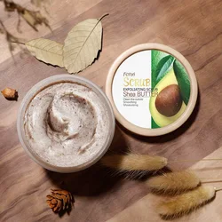Shea Butter Exfoliating Scrub Cream Face Body Deep Pores Avocado Smooth Treatment Cleansing Wash Peach Acne Face Whitening