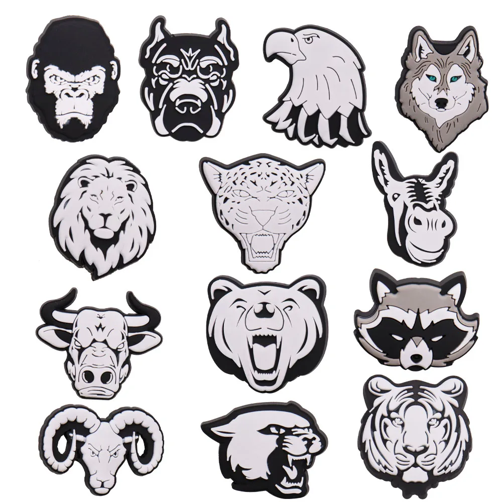 1PCS PVC Animal Shoe Charms Black White Monkey Wolf Cow Bear Fox Garden Shoes Button Decorations Accessories For Clogs Pins 