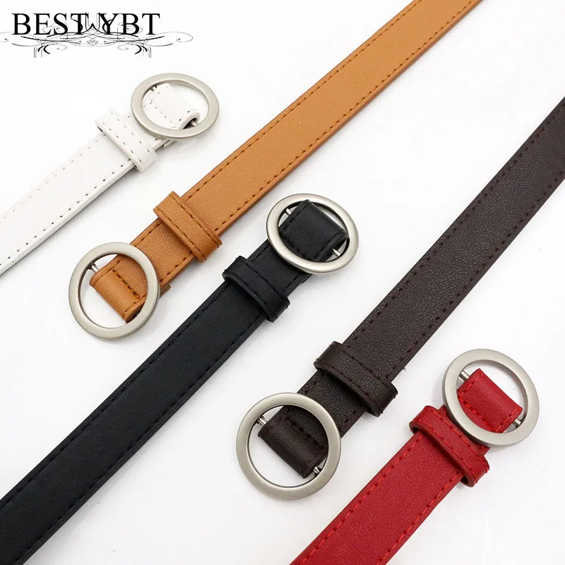 Best YBT Women Imitation Leather Belt Alloy Circle Smooth Buckle Belt Jeans Decoration Fashion Students Simple New Women Belt