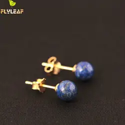 Real 925 Sterling Silver Lapis Lazuli Beads Stud Earrings For Women Vintage Femme Gift Prevent Allergy Fine Jewelry