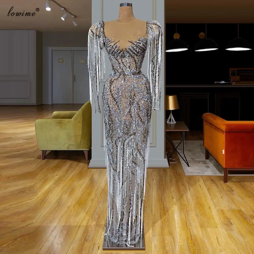 Abendkleider Heavy Handmade Evening Dresses With Tassels Beading Illusion Evening Gowns Sexy Women Prom Dresses Party Vestidos