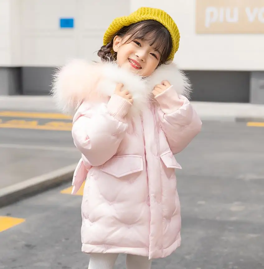 Children winter new thicken down jacket girls cute wing down coats kids big real fur collar tops children parker oufit ws1868