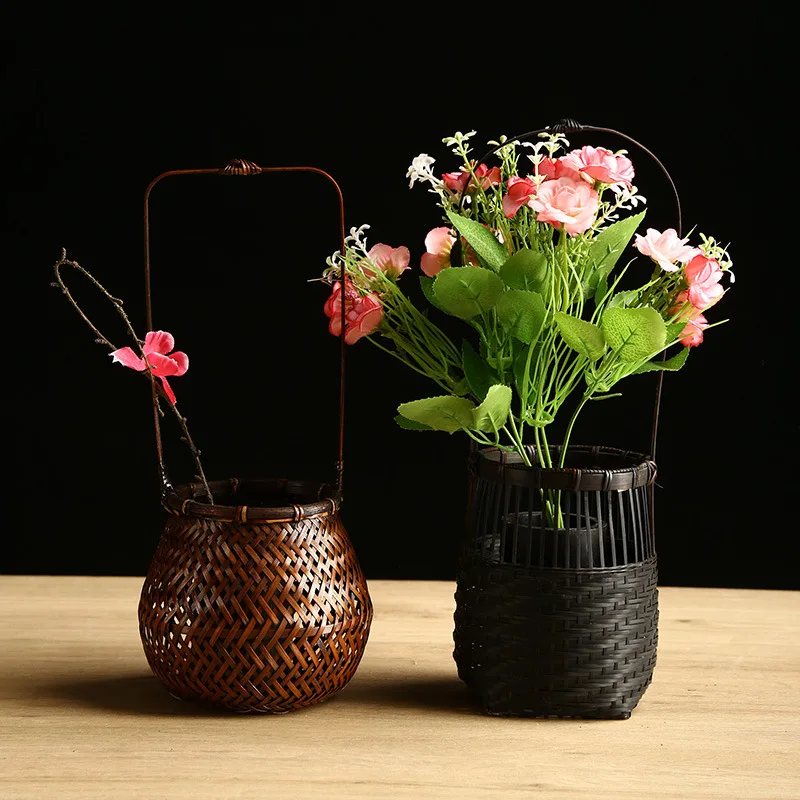 BAODETEA-Bamboo Flower Basket, Weaving Flower Arrangement, Tea Ceremony, Zen Tea Room, Study Hotel, Chinese