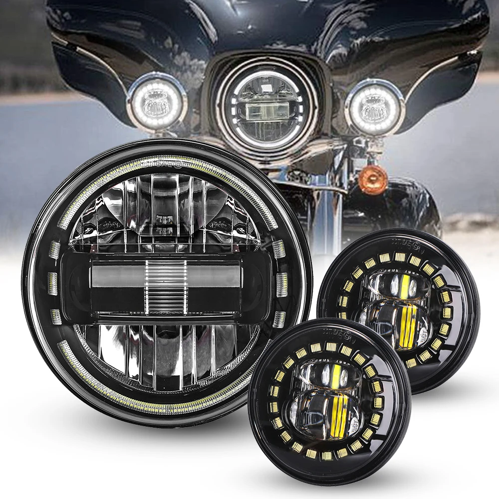 

Moto Set For Harley Davidson Classic Street Glide Fat Boy Road King Heritage Softail 7inch Led Headlight + 4.5 Inch Led Foglight