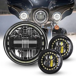 Moto Set For Harley Davidson Classic Street Glide Fat Boy Road King Heritage Softail 7inch Led Headlight + 4.5 Inch Led Foglight