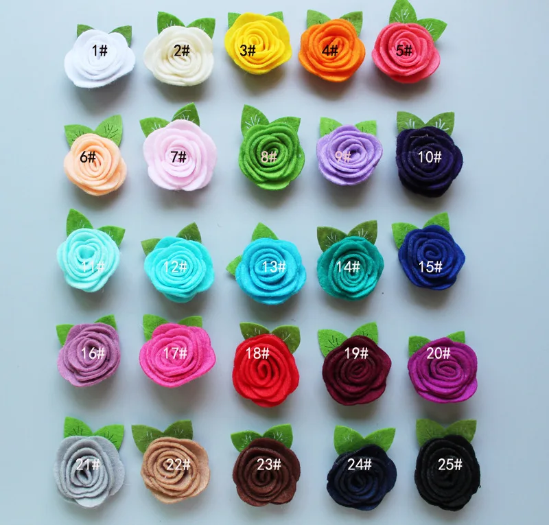 100 pcs/lot, You Choose Color 4 CM Felt Rosette with Leaf Flowers, handmade Felt Fabric Flower For DIY headband Hair Accessories